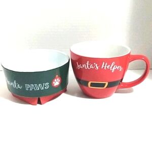 MHI SANTA'S HELPER COFFEE MUG  SANTA PAWS PET BOWL SET NWT